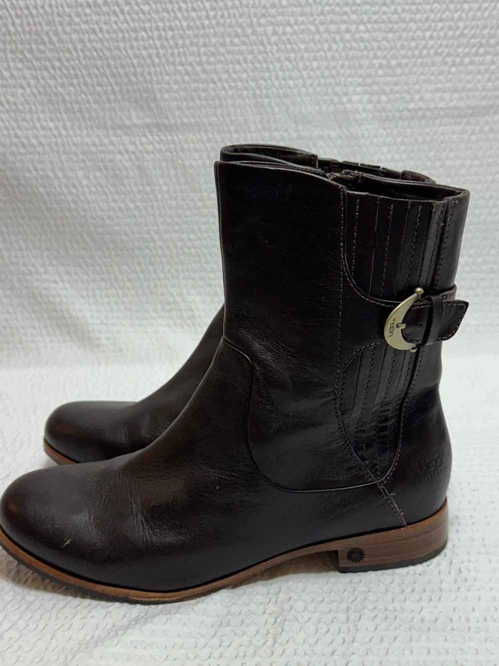 Uggs Women's Dark Brown Leather Ankle Boots - Classic Buckle Detail 8